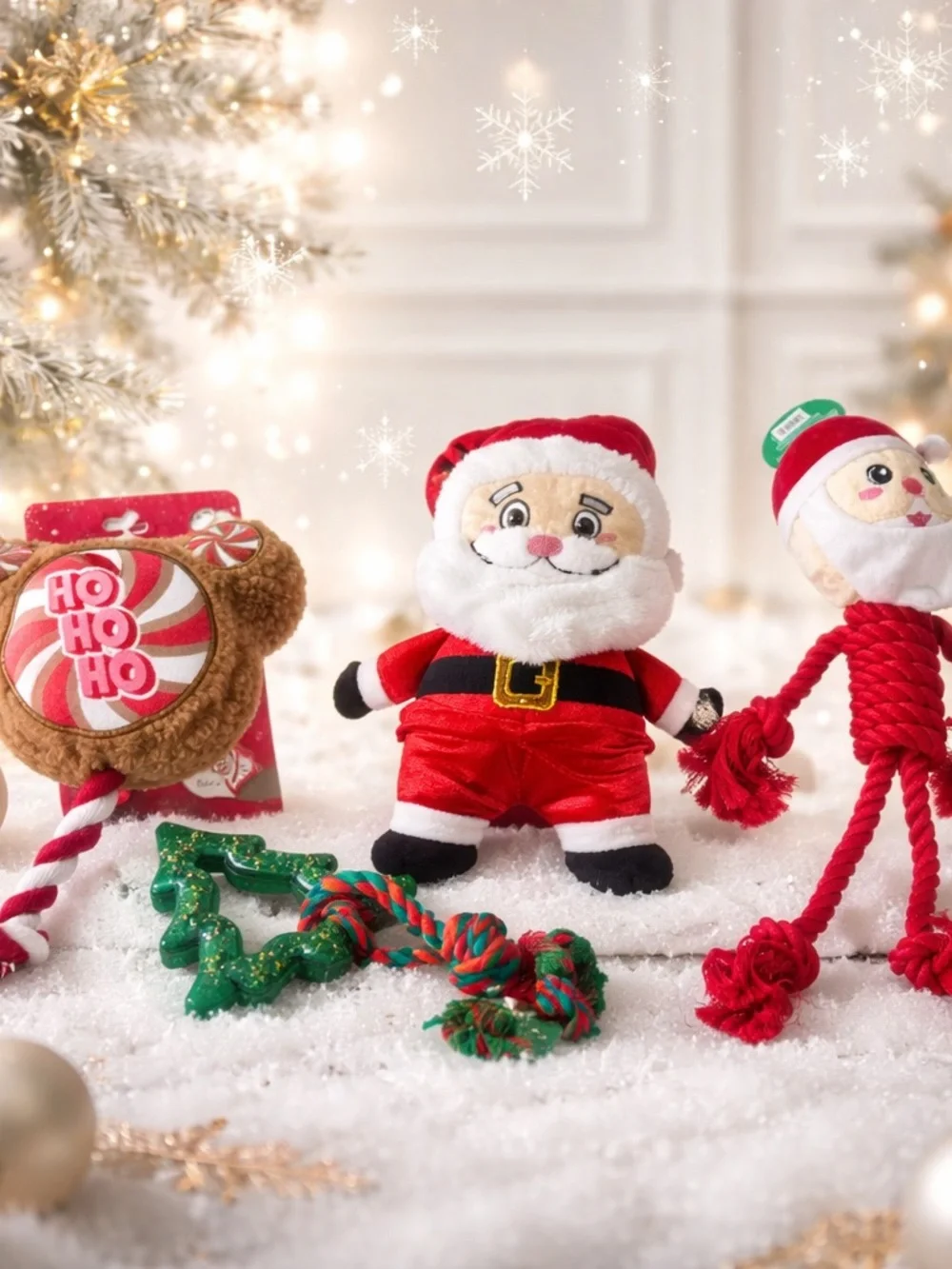 Disney Red Santa Plush Dog Toy Rope and Holiday Accessories Bundle of (4) NWT